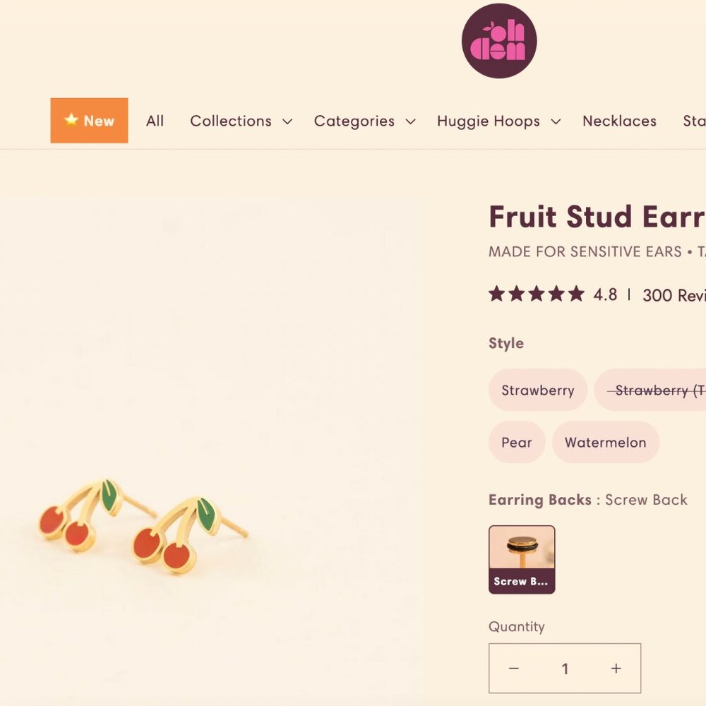 NWT Oh Clementine Fruit Stud Flat Back Earrings in Cherry, Citrus, Lemon